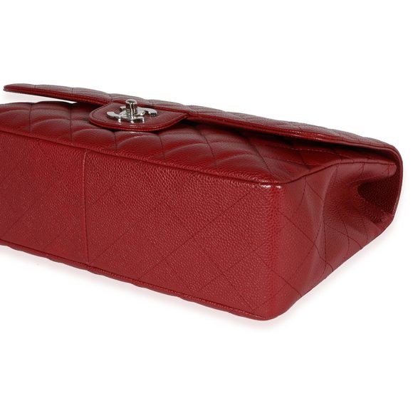 Chanel Red Quilted Caviar Jumbo Classic Single Flap Bag - Picture 7 of 8